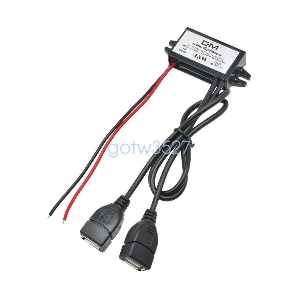 50PCS 12V to 5V Dual USB Power Adapter Converter Cable Connector