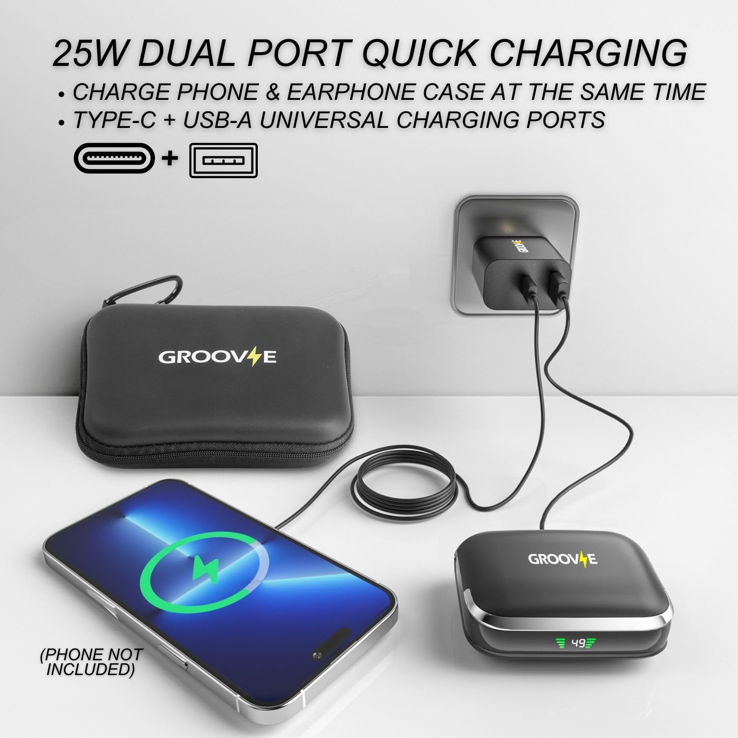 Groove 4-in-1 Wireless Earbuds w/Charging Case – 80 Hours Playtime Black