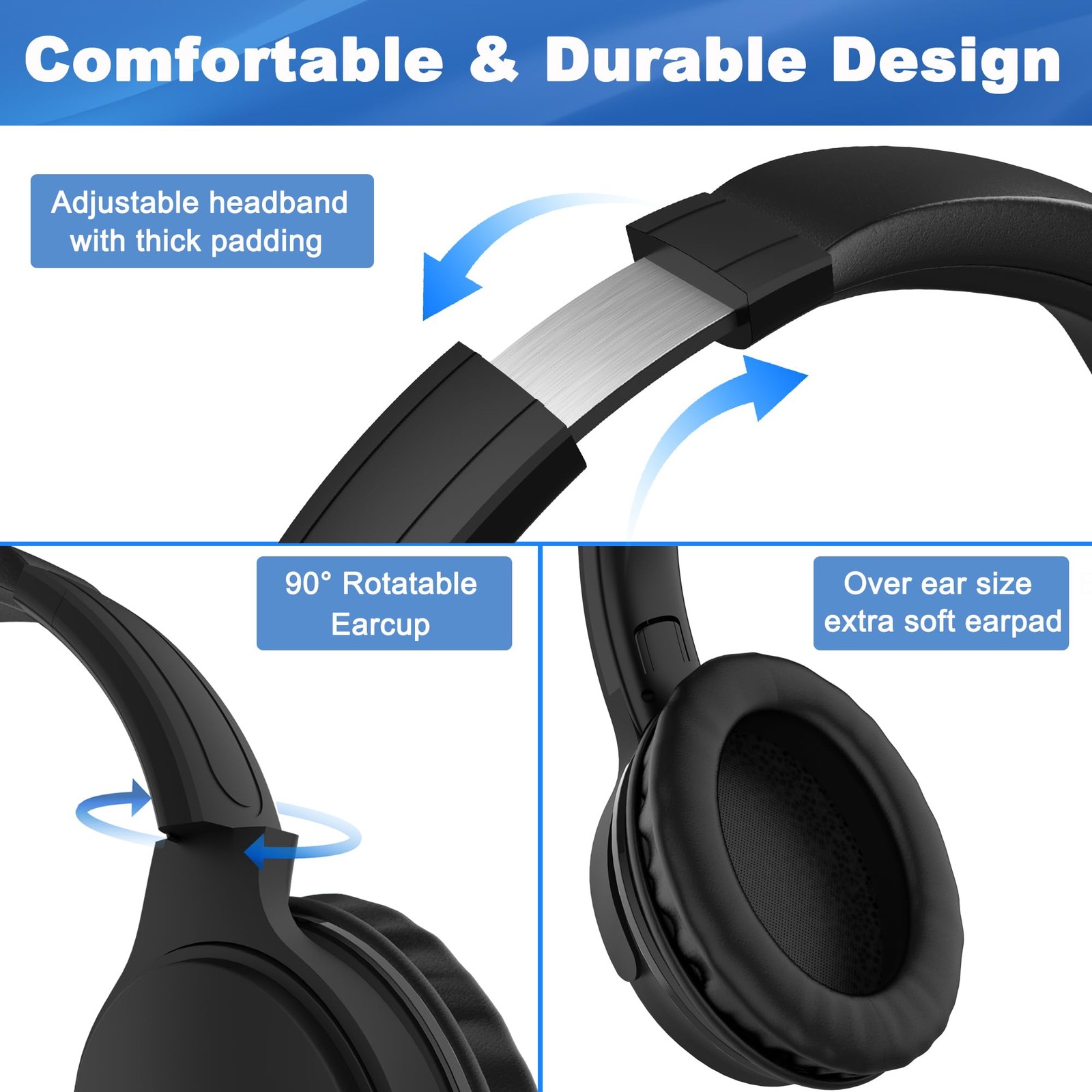 Joysico 19.5Ft / 6M Extra Long Cord Headphones for TV PC with Large, Black