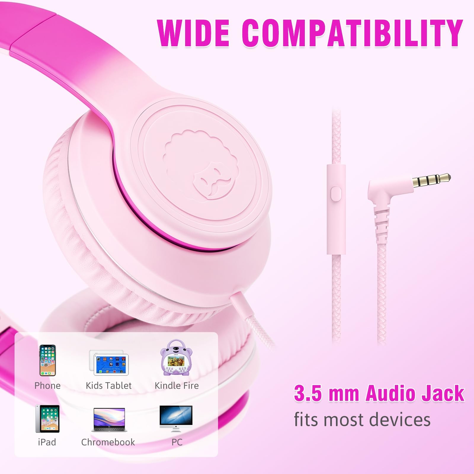 L22 Wired Headphones for Kids Girls Boys Women with Microphone Foldable 3.5mm…