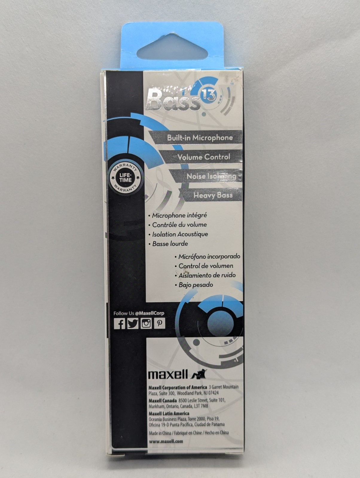 Maxell Bass 13 Metallic Earbuds with Mic & Volume Control Blue Deep Rich Bass