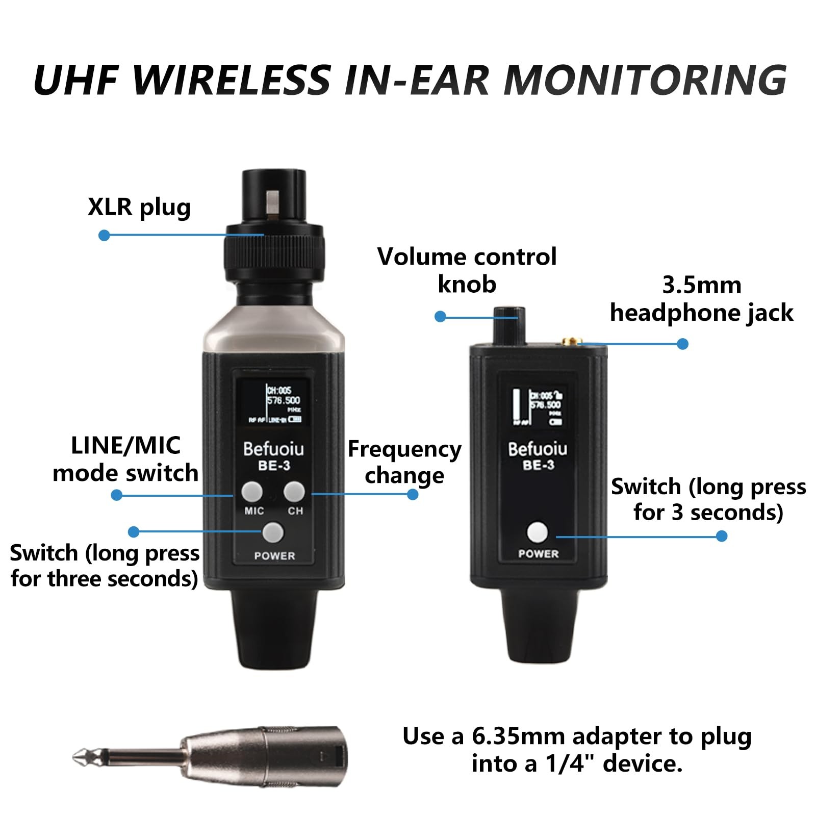 UHF Wireless In Ear Monitor System Metal, Professional IEM 1 Black