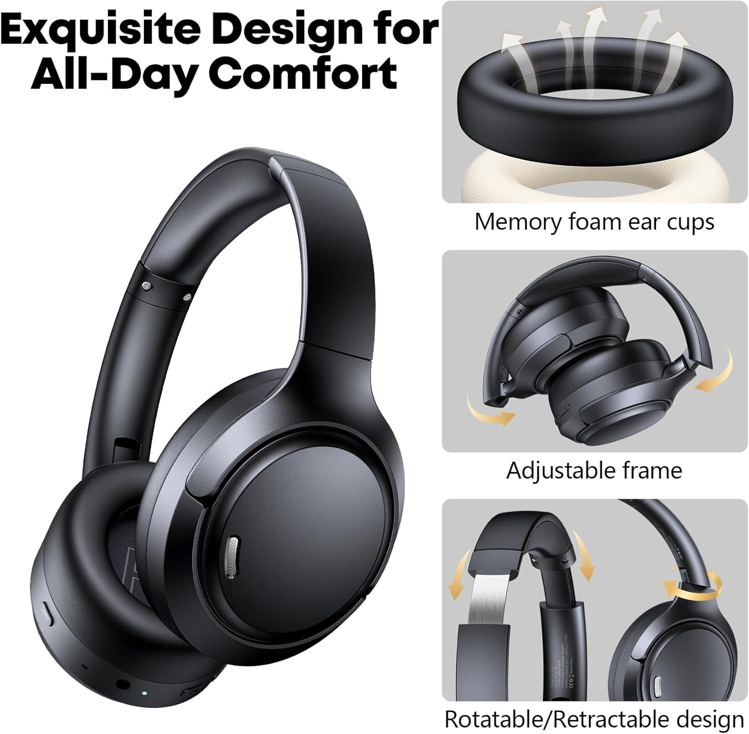 Over-Ear Headphones: 120H Playtime, 45dB Noise Cancelling & Memory Foam