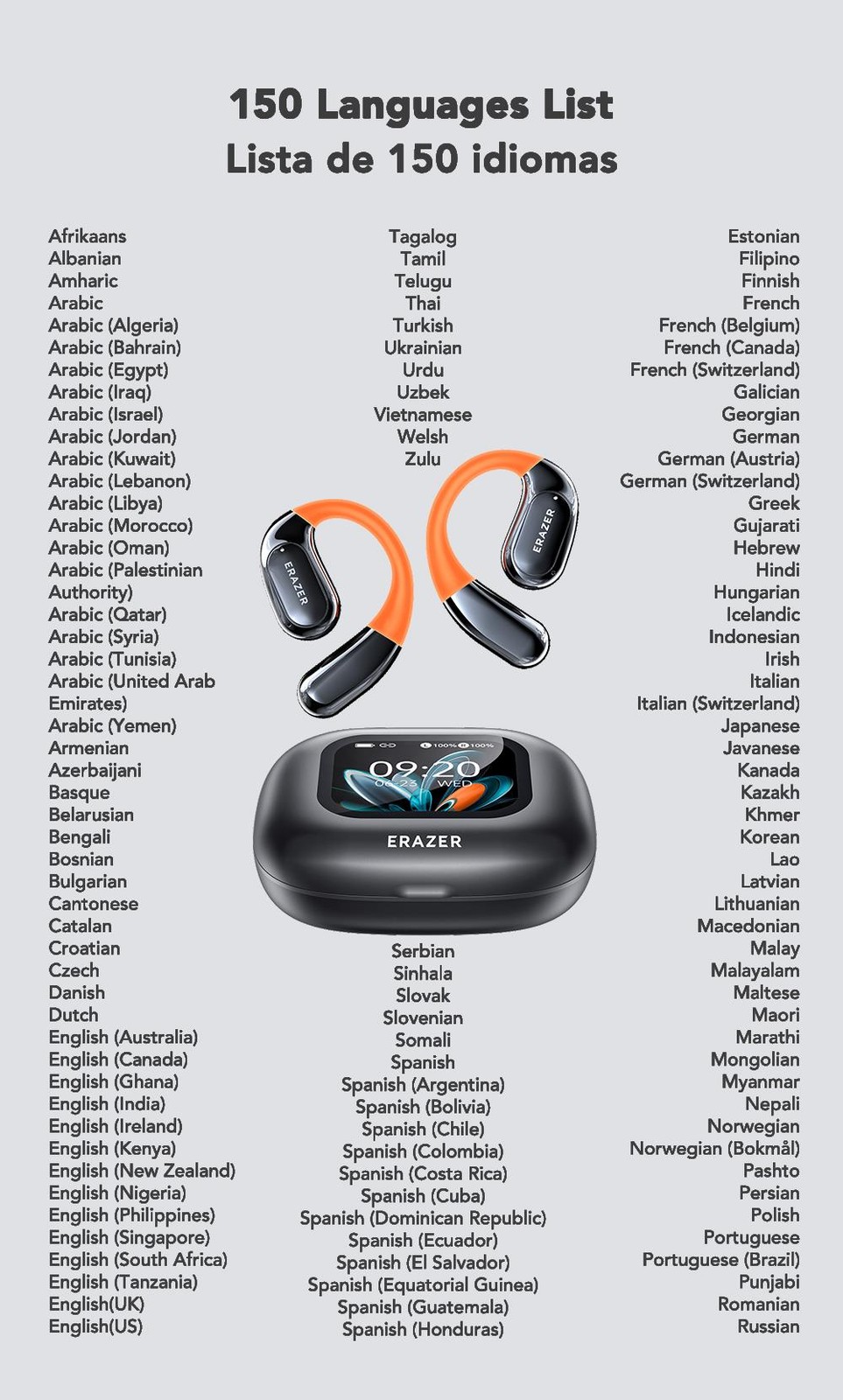 Bluetooth Headphones AI Translator Earbuds Glowing LCD Touchscreen ENC Noise