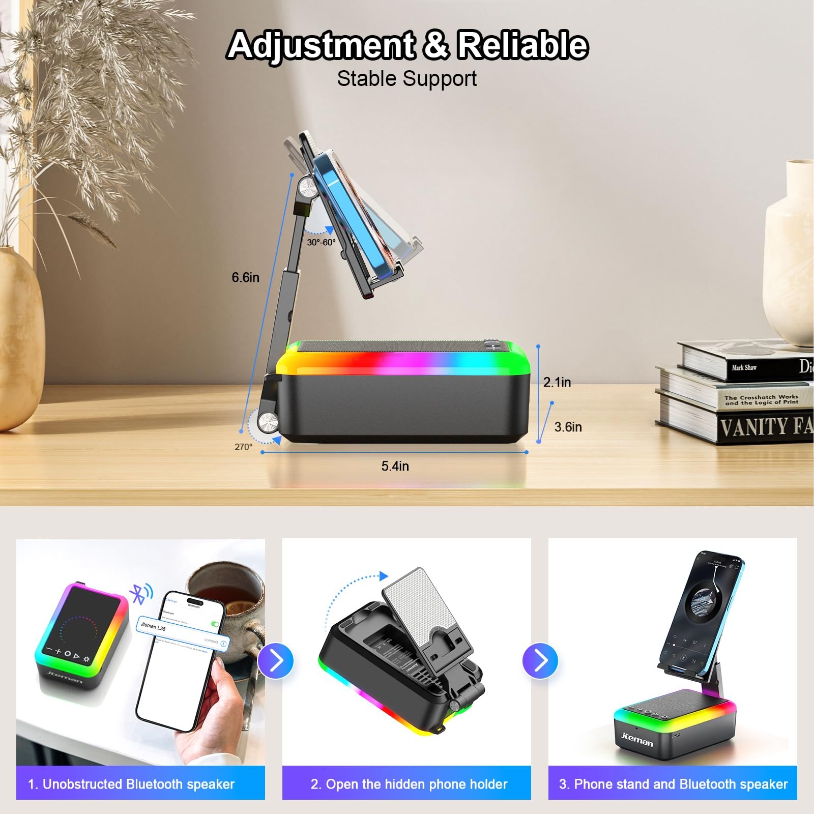 JTEMAN Gifts for Men Women, Cell Phone Stand with Bluetooth Speaker and Black