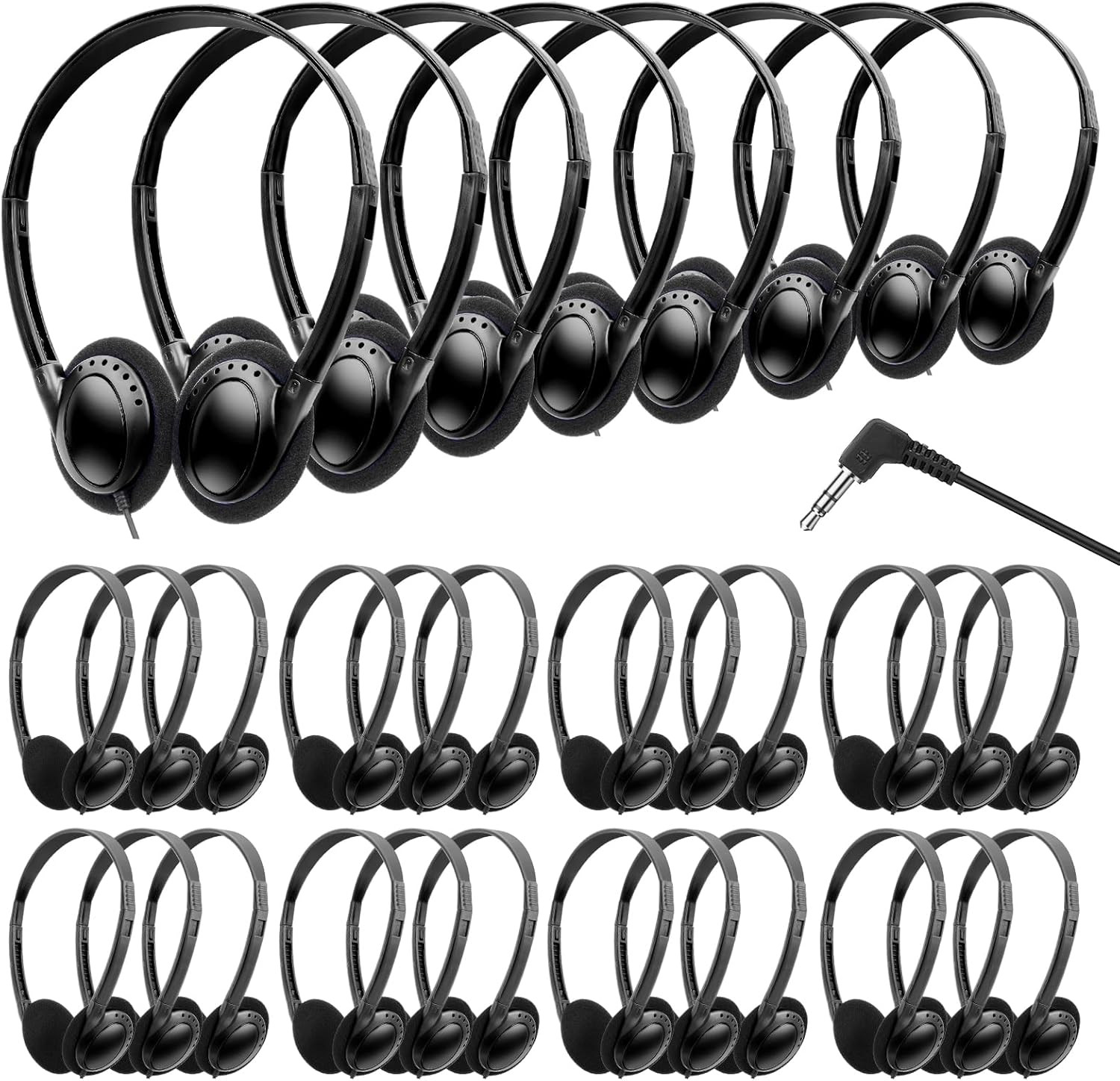Bulk Headphones 50 Pack for Classroom School Kids, Wholesale Wired Adjustable on