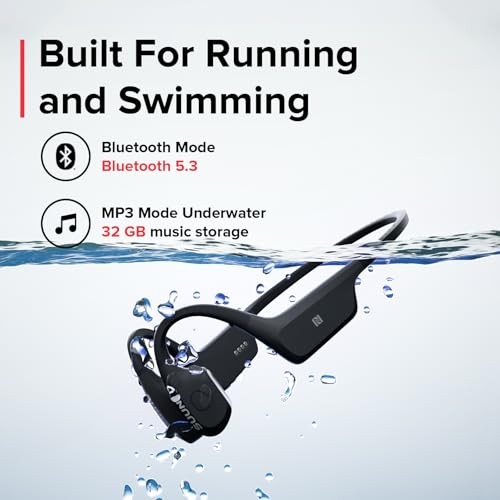 Aqua Open-Ear Swimming Bone Conduction Headphone, 32GB MP3 Bluetooth Black