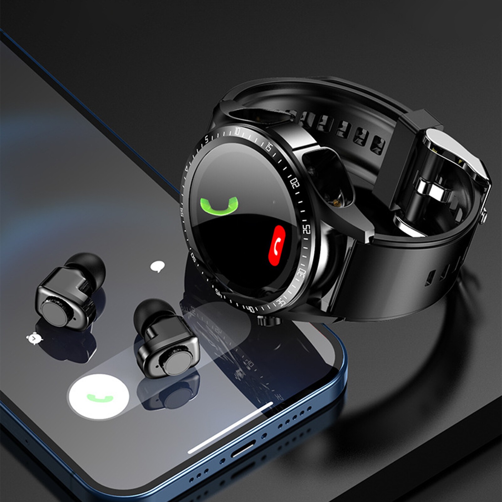 2 In 1 Smart Watch with Earbuds Men Smartwatch Wireless Headset For Android iOS