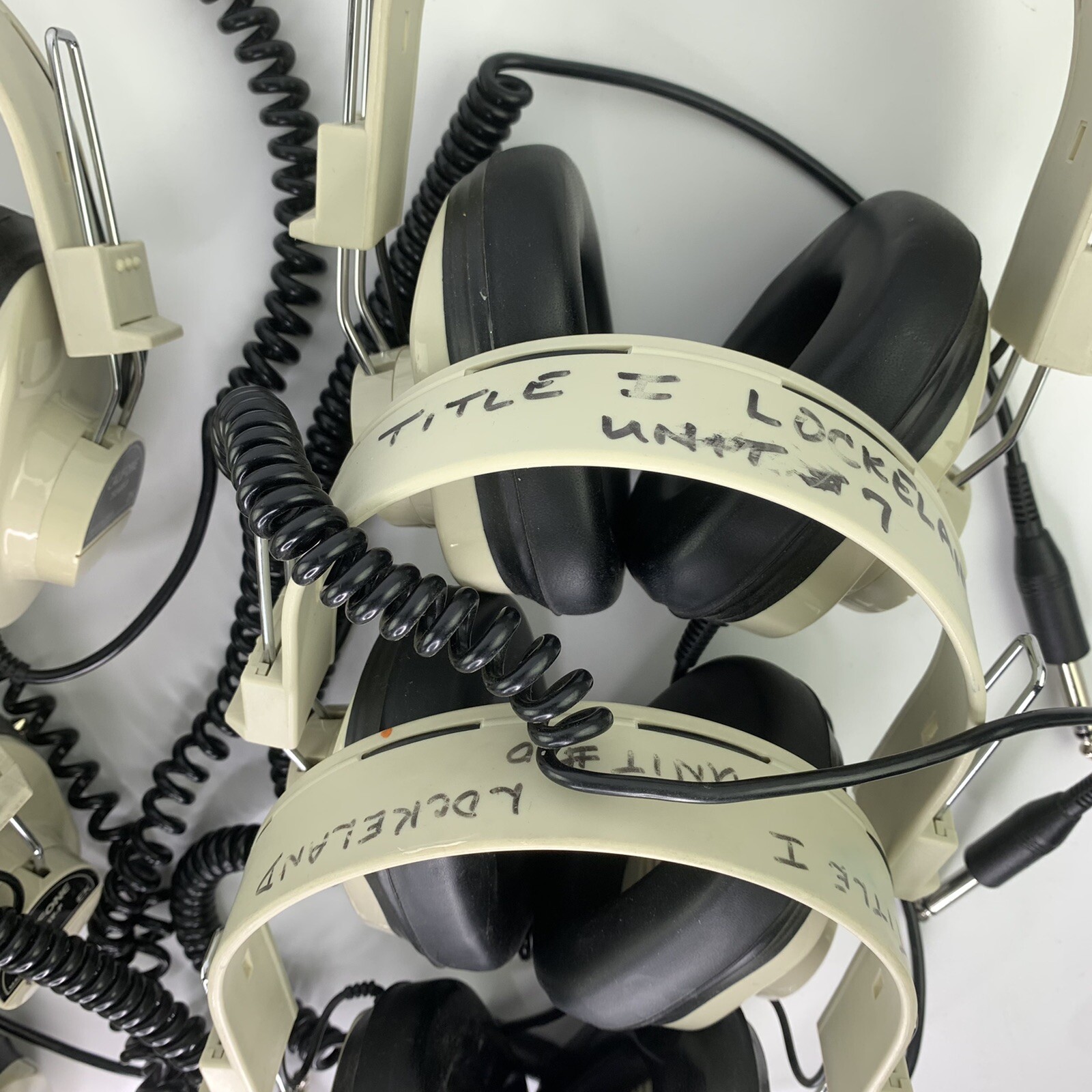 6 x Califone 2924AV-P Beige Mono Headphones 6’ coiled cord and 1/4″ Plug