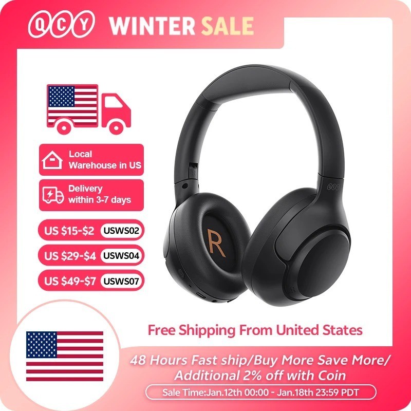 QCY H3 ANC Wireless Bluetooth 5.4 Headphones Hi-Res Over-Ear 60H Battery Noise-C