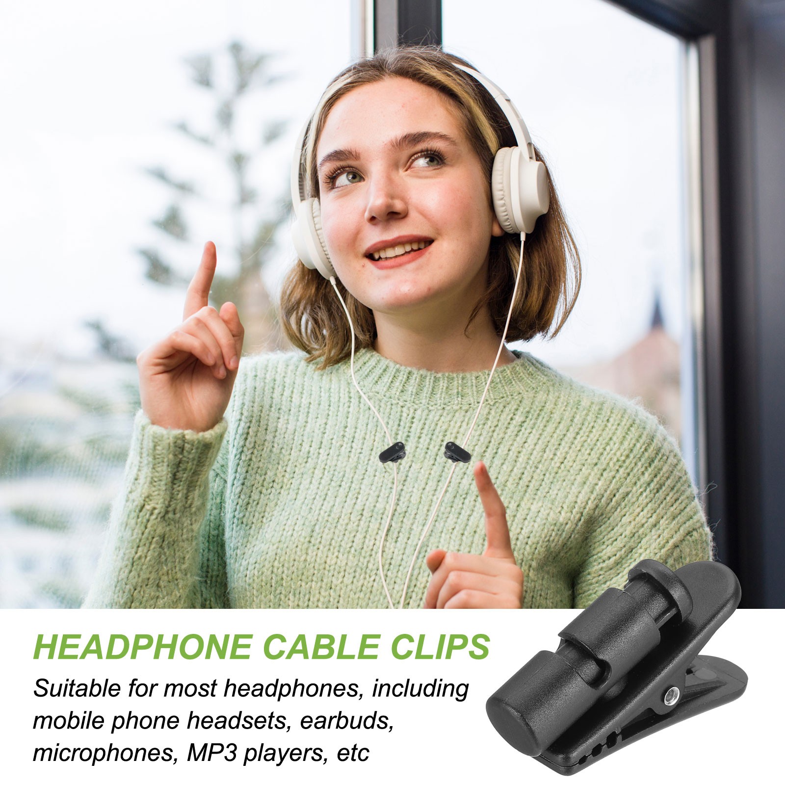 2 Pcs 360 Degree Rotate Headphone Wire Clip 1.46″x0.45″x0.79″ Black