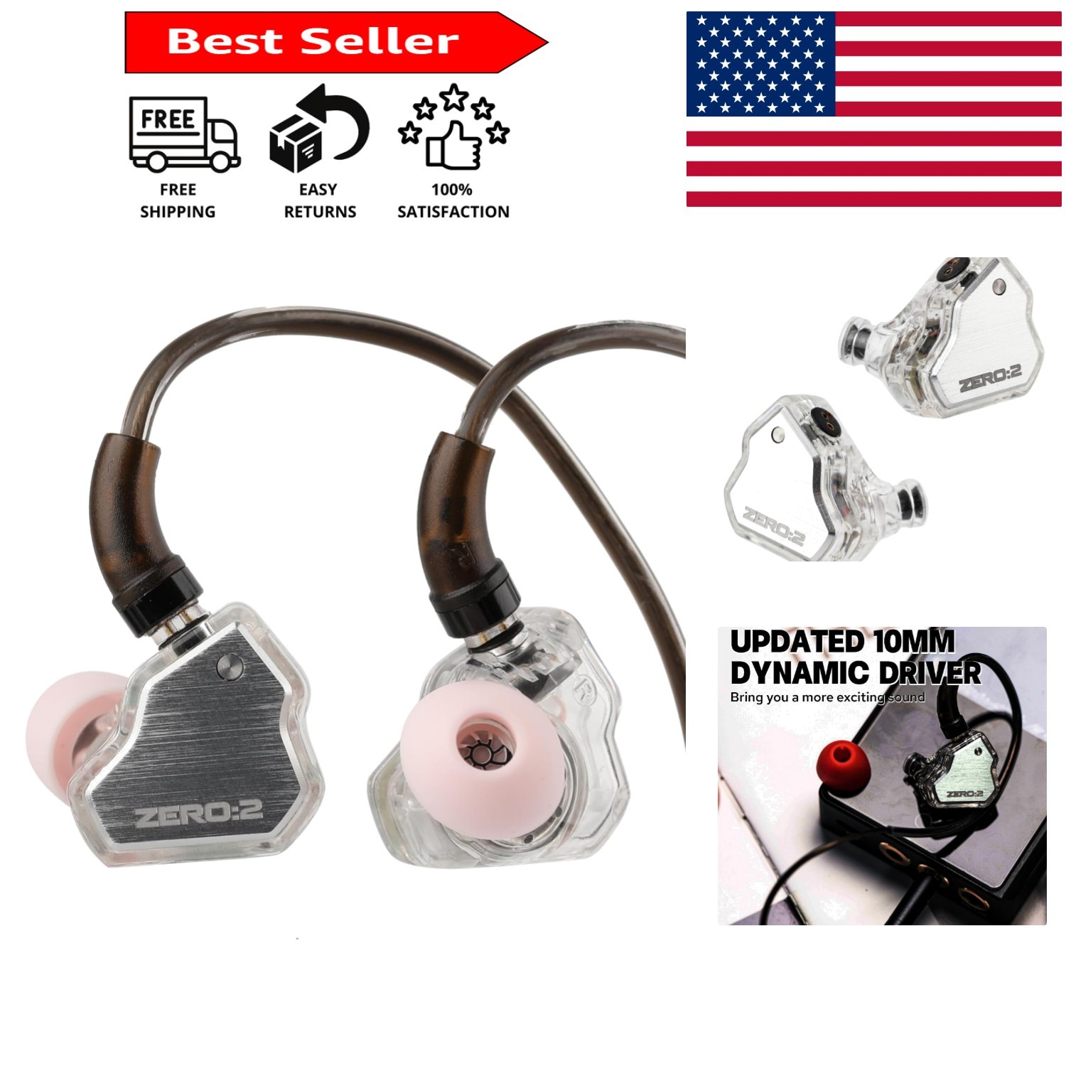 7Hz x Crinacle Zero:2 IEM with 10mm Dynamic Driver – Ultimate Bass Wired Earbuds