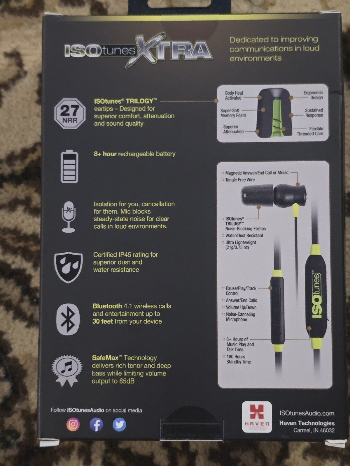 ISOtunes XTRA : Bluetooth Hearing Protection (Black & Yellow) IT-02
