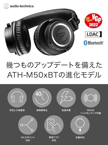 Audio-Technica ATH-M50xBT2 Wireless Headphones 50 Hours Playback Authentic Black