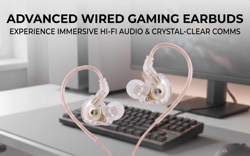 Wired Gaming Earbuds With Mic HiFi Deep Bass 3.5mm Wired IEM Gaming Headpho HCTQ