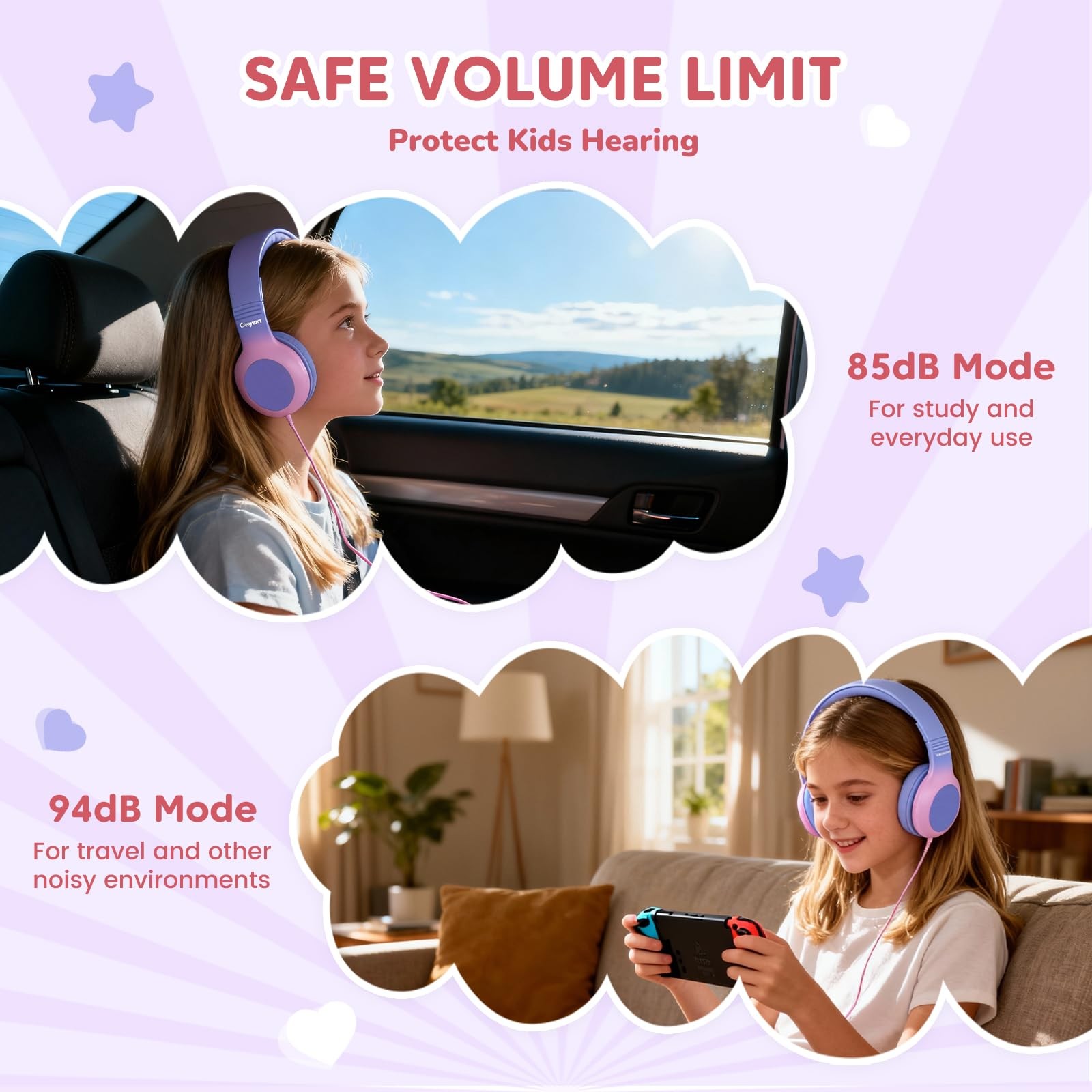 USB Headphones, Wired Headphones for with Microphone, 85/94dB Volume Limit, S…