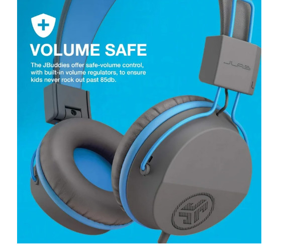 JLab – JBuddies Studio On-Ear Kids Wired Headphones – Gray/Blue J Lab Buddies