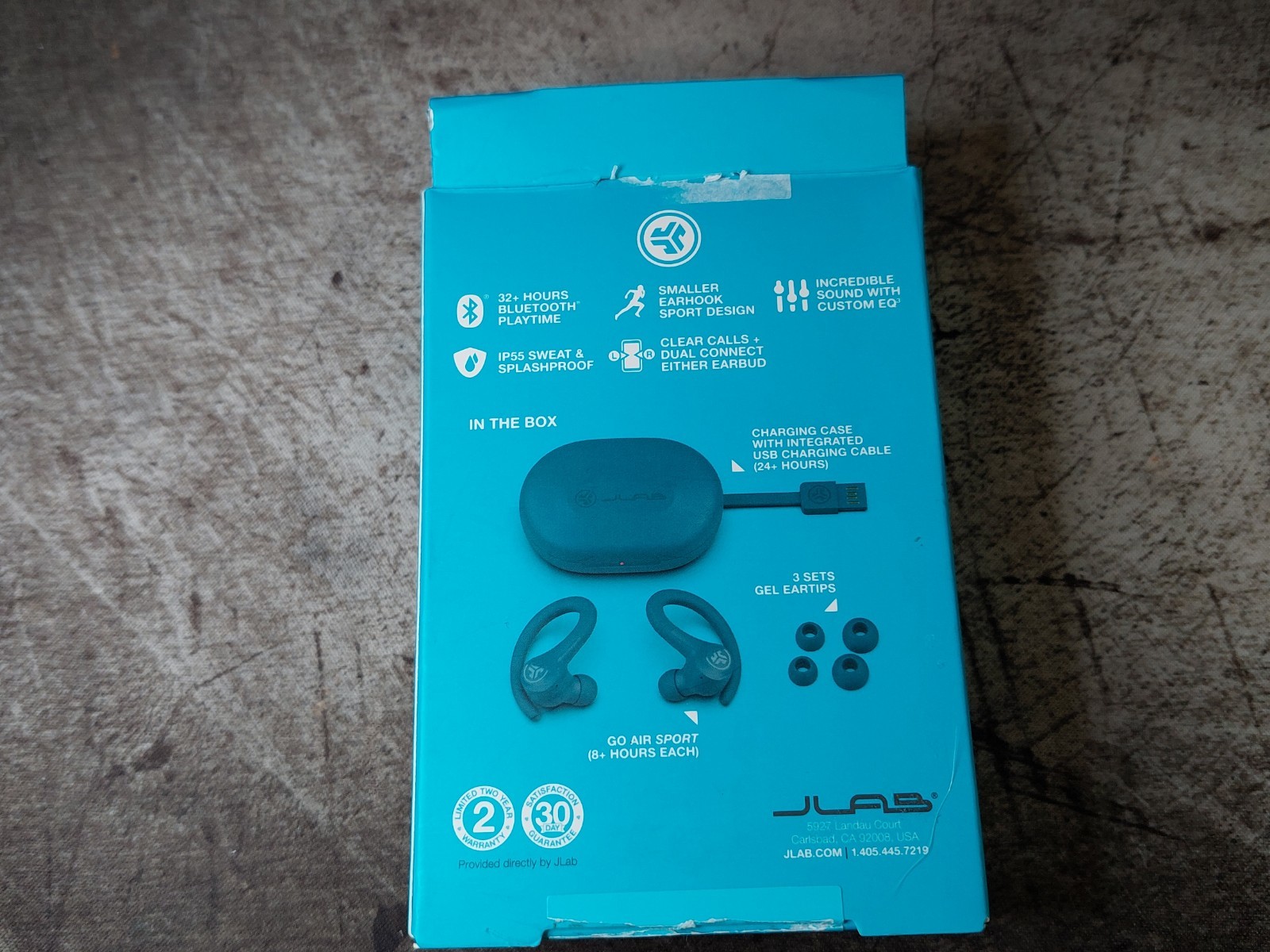JLab Go Air Sport Wireless Earbuds Teal Bluetooth Secure Fit Ear Hook Workout