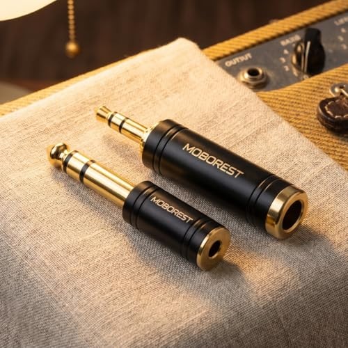 MOBOREST 3.5mm to 1/4 Inch Stereo Adapter 2-Pack 1/8 to 6.35mm Audio Converter