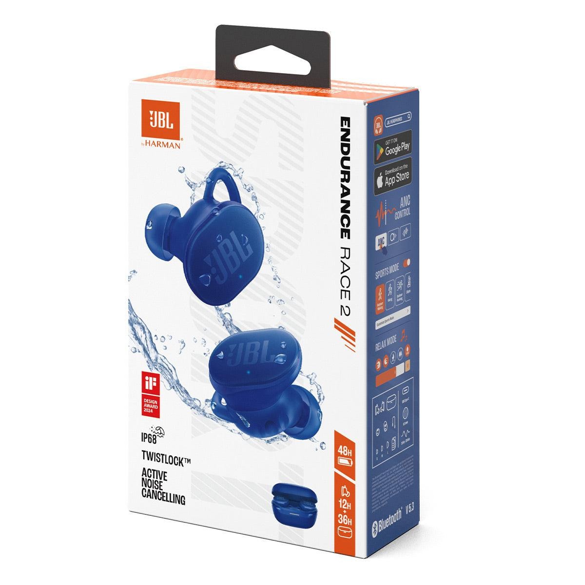 JBL Endurance Race 2 Waterproof Sports True Wireless Bluetooth Earbuds Blue