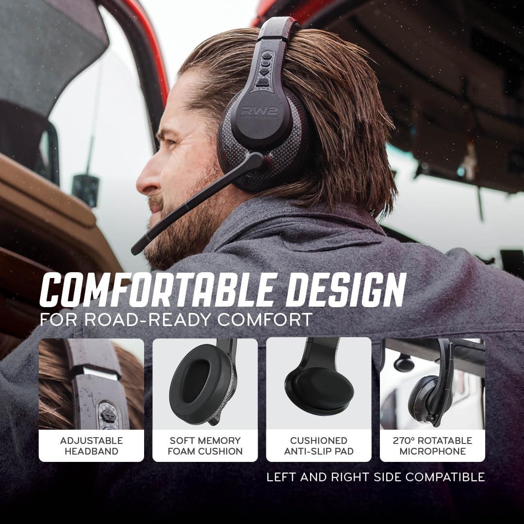 RW2 Trucker Bluetooth Headset – 40mm Driver, ENC Mic, 100ft Wireless, IP54 Ra…