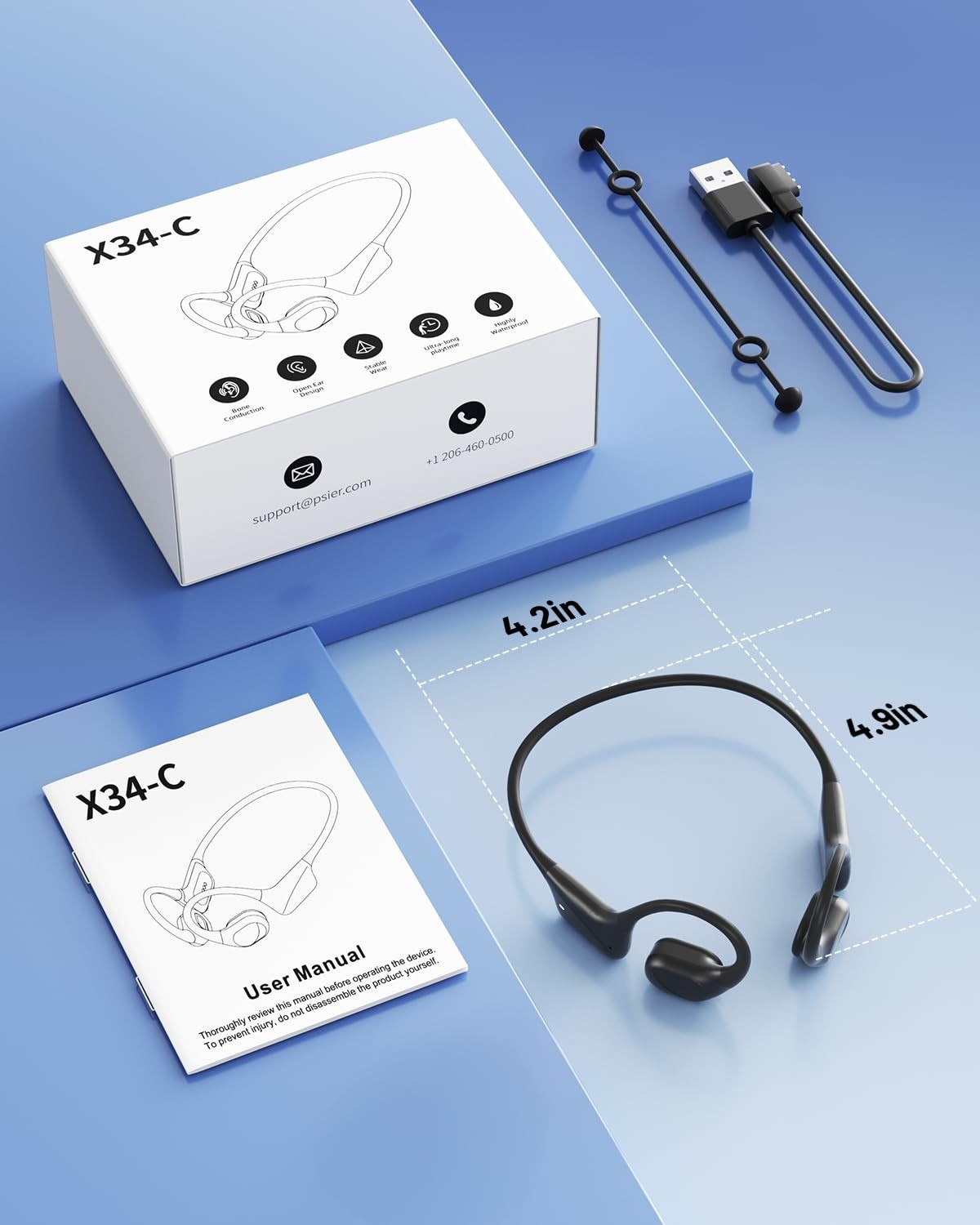 Bone Conduction Headphones, IPX8 Waterproof, Open Ear Bluetooth Earbuds, 32GB MP