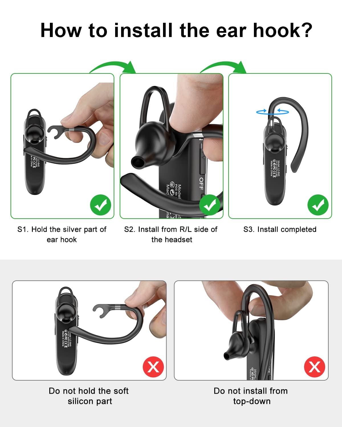 Bluetooth Earpiece V5.0 Wireless Handsfree Headset with Microphone 24 Hrs