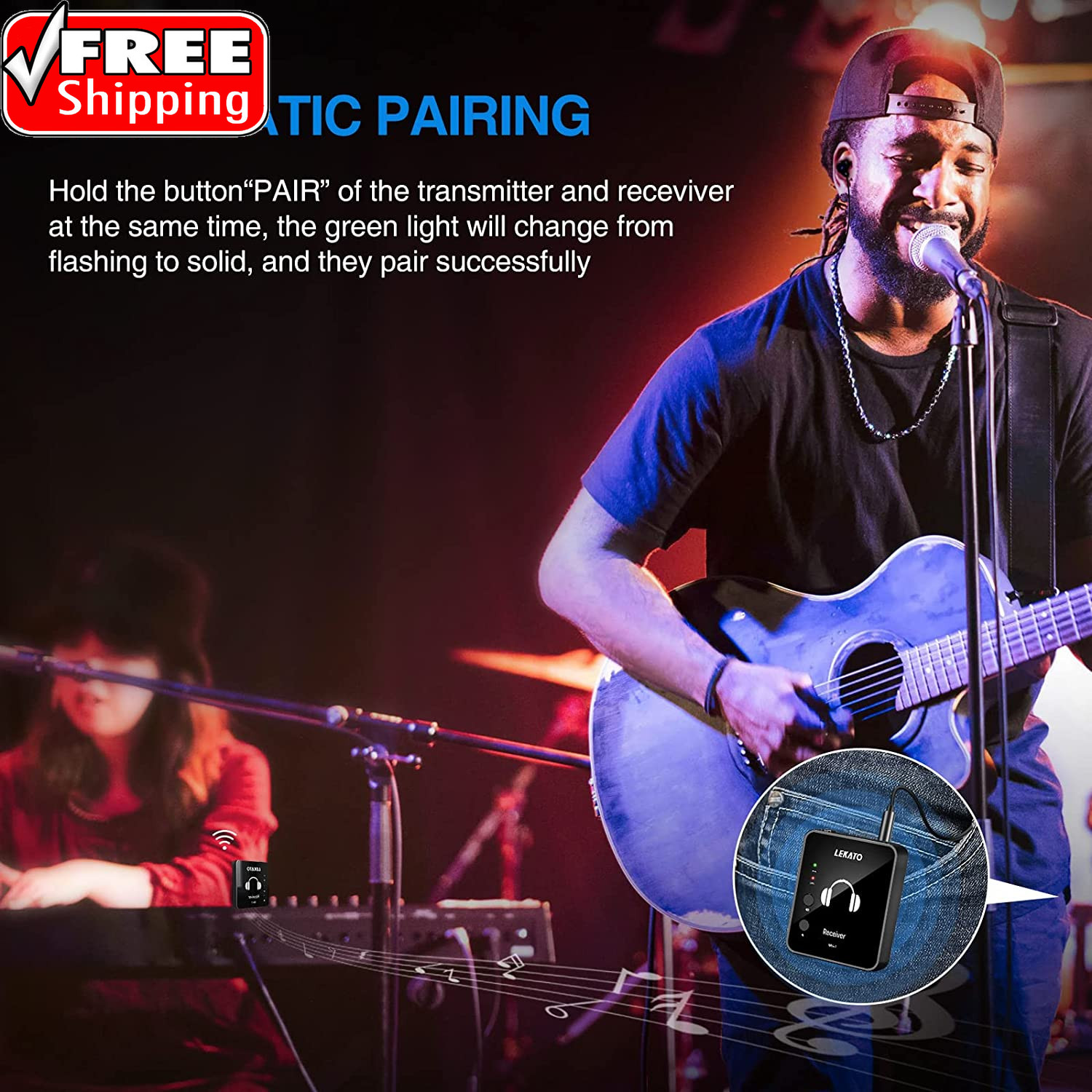 MS-1 Wireless in Ear Monitor System, 2.4Ghz Stereo In-Ear Monitoring with Transm