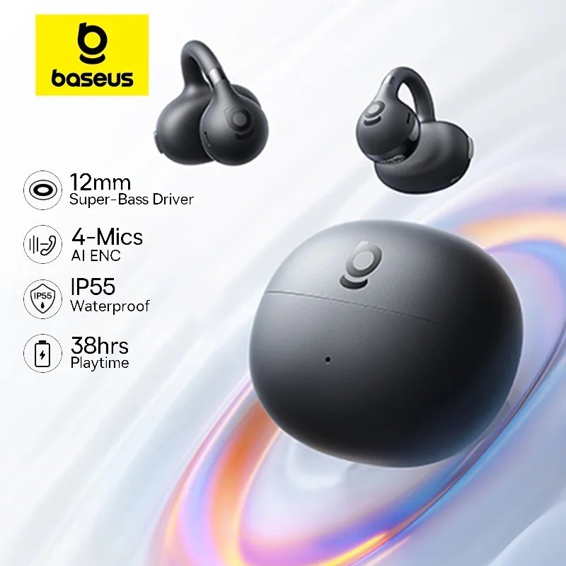 Baseus Bass BC1 Open Ear Earbuds Clip-On Headphones, Open-Ring Space Black