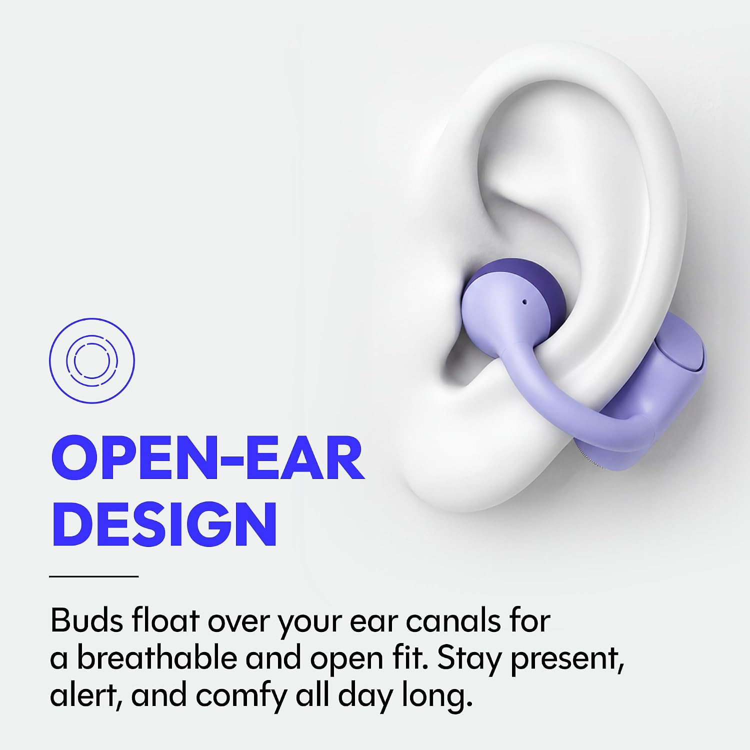 Everyday Clip on Earbuds – Open Ear Headphones, Lightweight Wireless Earbuds Blu