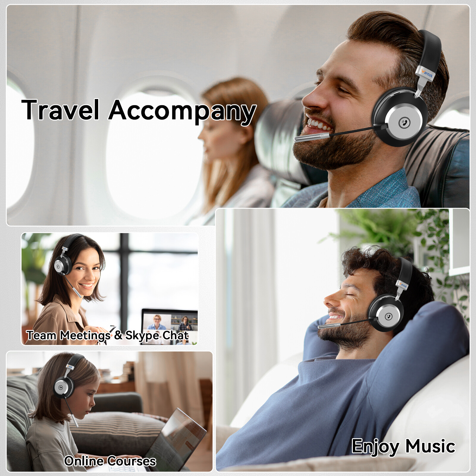 Wantek Wireless Headset with Mic USB Dongle Bluetooth Headphone for Home/Office
