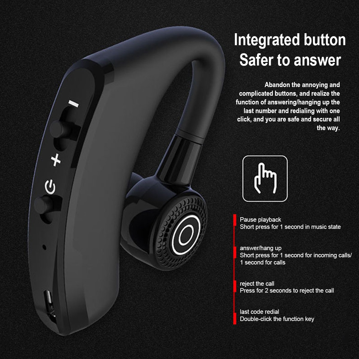 Bluetooth Earpiece Wireless Headset Noise Cancelling Driving Trucker Earbuds -US