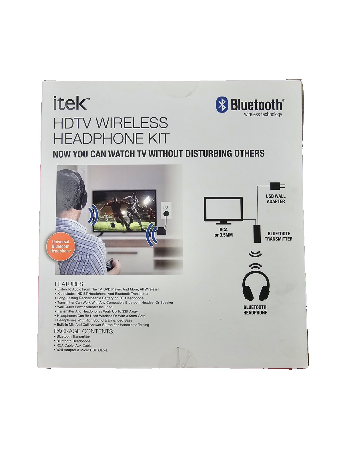 itek HDTV Wireless Headphone Kit w/Bluetooth Transmitter For TV Black BHT-6/1723