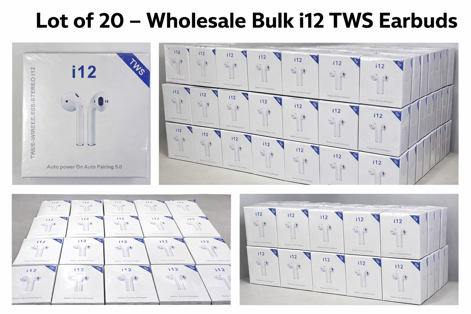 [20-Pack] Wholesale Wireless Earphones Headphones, Earbuds New Sealed In Box