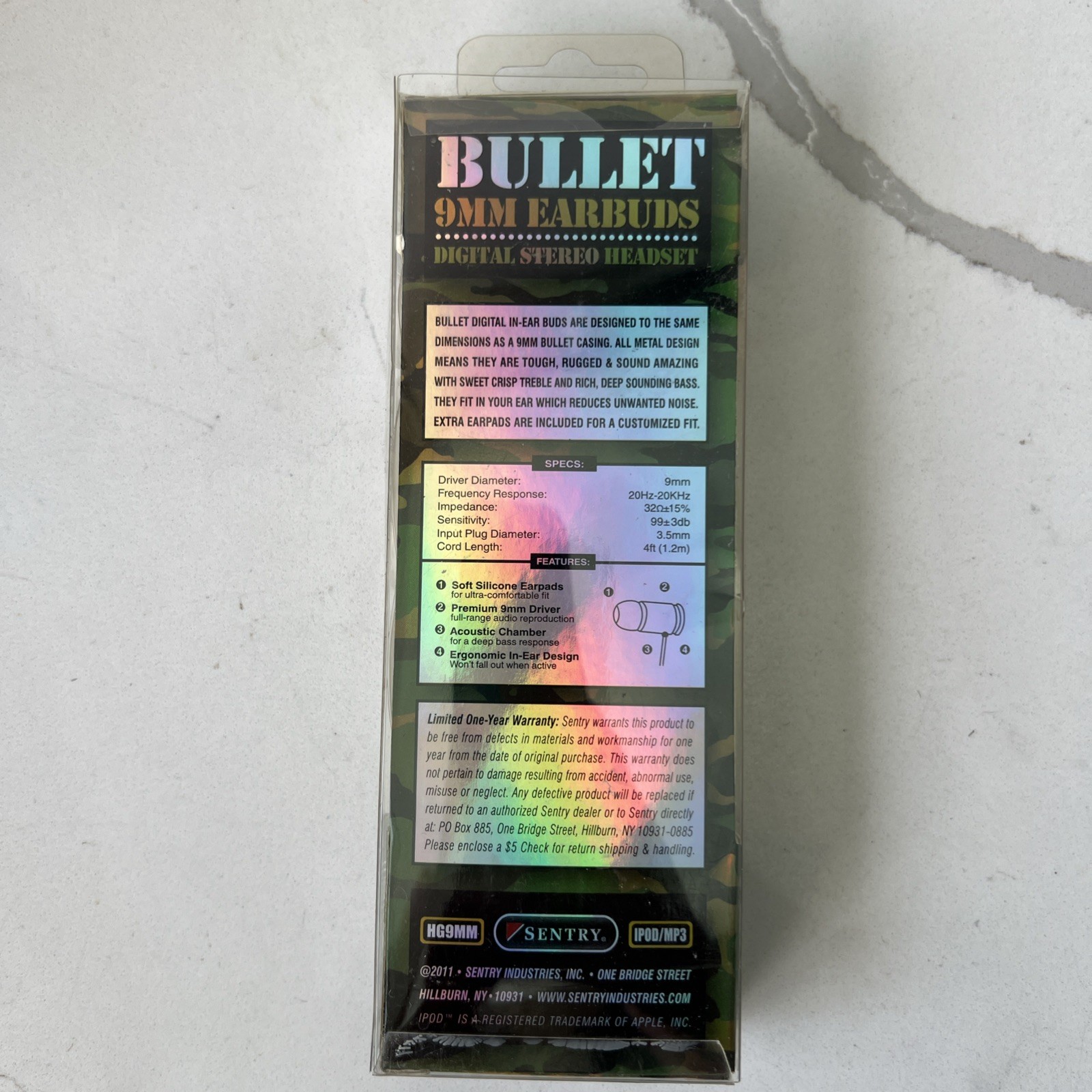 Sentry Bullets 9mm Earbuds in Gold Sentry HG9MM Noise Reduction