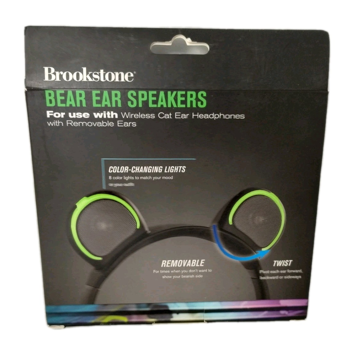 Brookstone Bear Ear Speakers Color Changing Lights Removable Twist Rare HTF