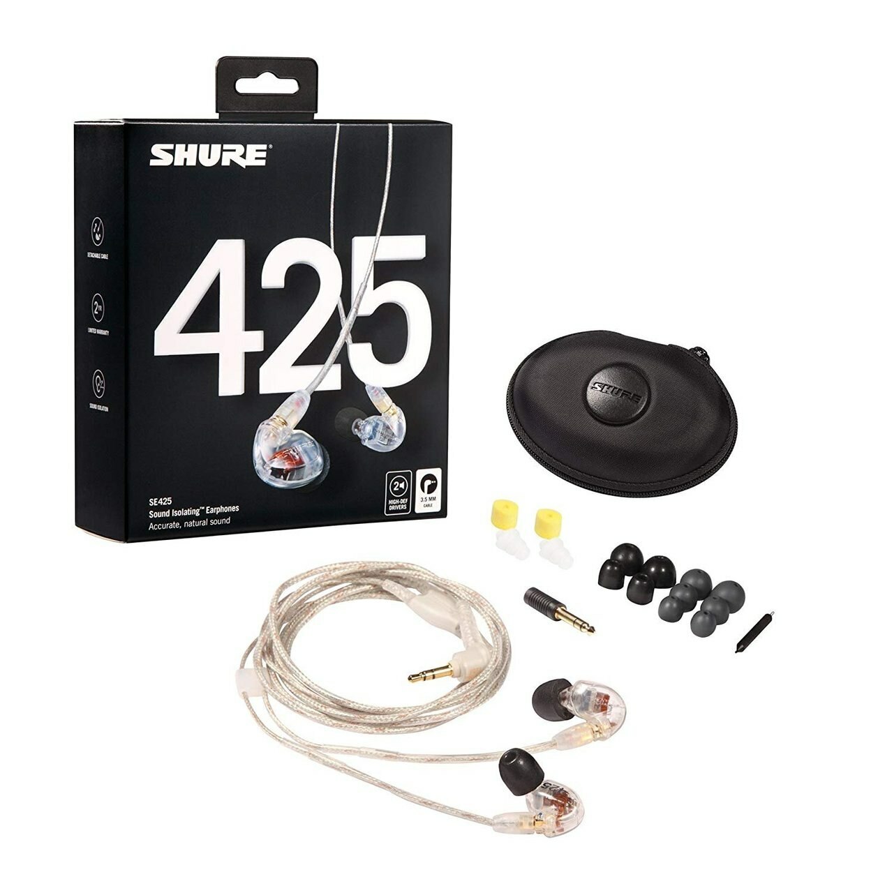 Shure SE425-CL Sound Isolating In-Ear Monitors w/ Standard 64″ Cable – Clear