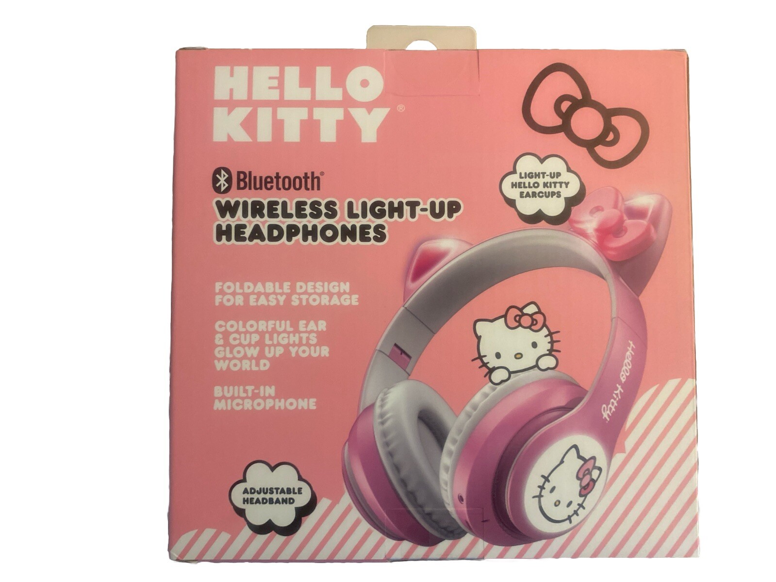Sanrio Hello Kitty Wireless Light Up Headphones Bluetooth Pink & White NEW