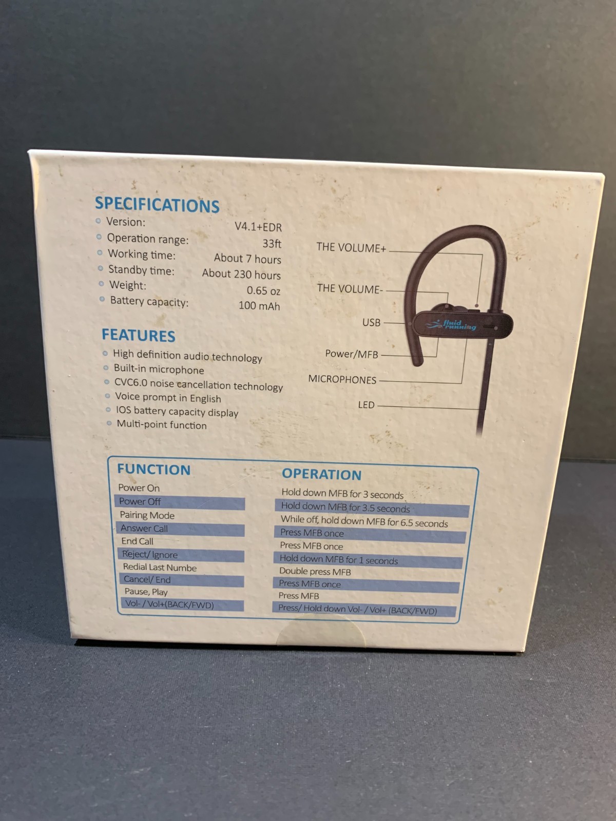 Fluid Running IPX7 Waterproof Sport Headphones V4.1+EDR –33ft Range Noise Cancel