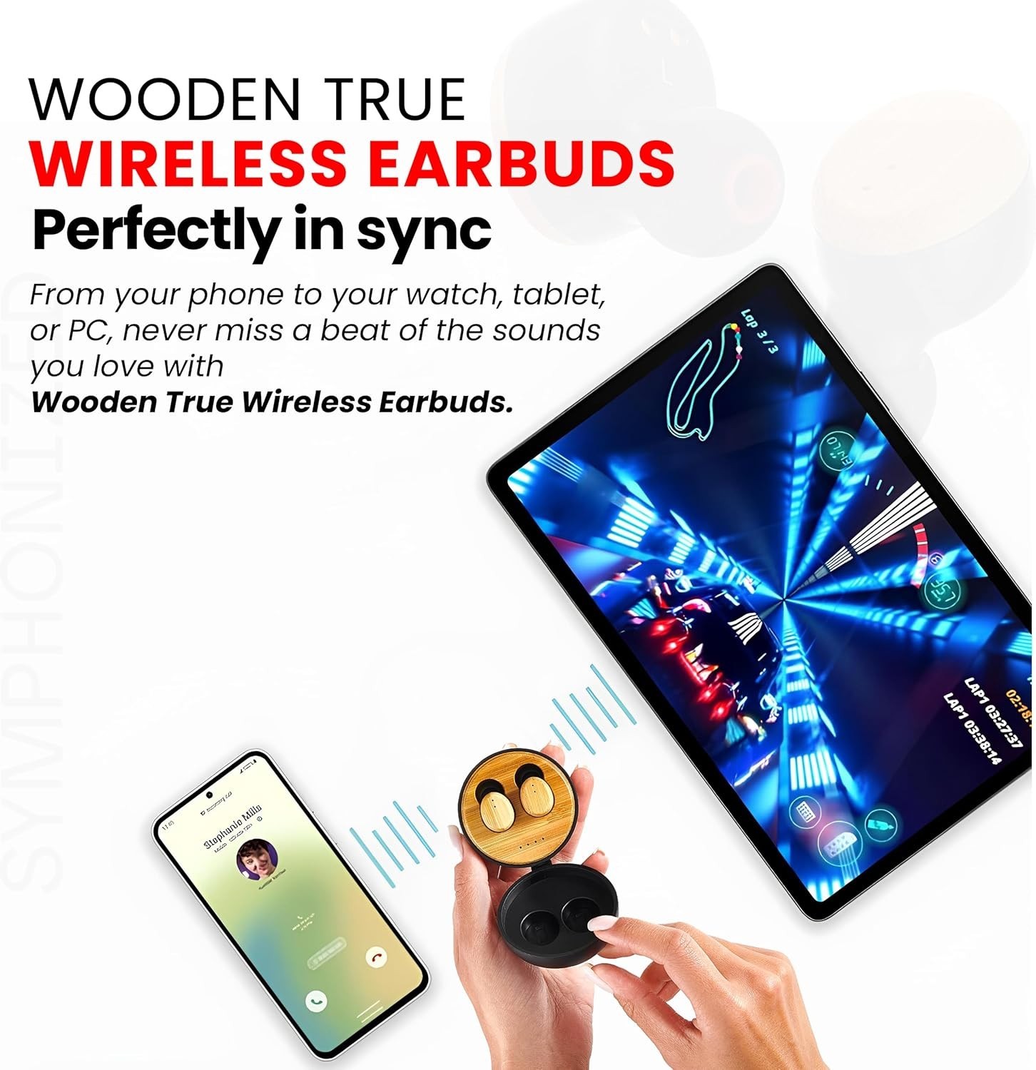 Symphonized Wooden True Wireless Earbuds Crisp Highs with Deep Bass 35H Playtime