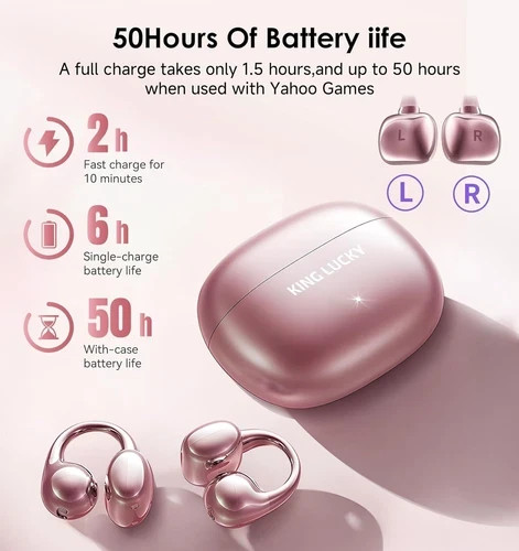 King Lucky Clip-On Earbuds Gen 3, Open-Ear Wireless Bluetooth Standard, Pink