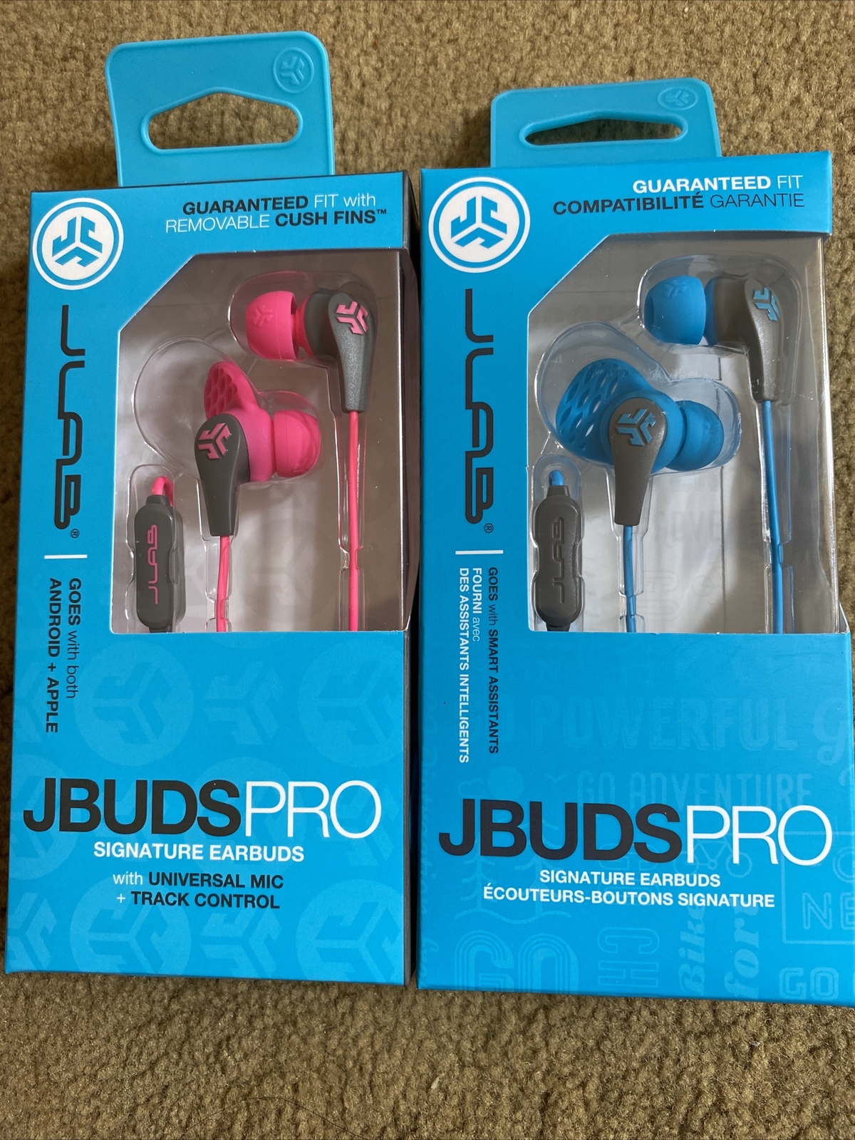 2 JLab Audio JBUDSPRO Signature Earbuds Blue/Pink Free Shipping