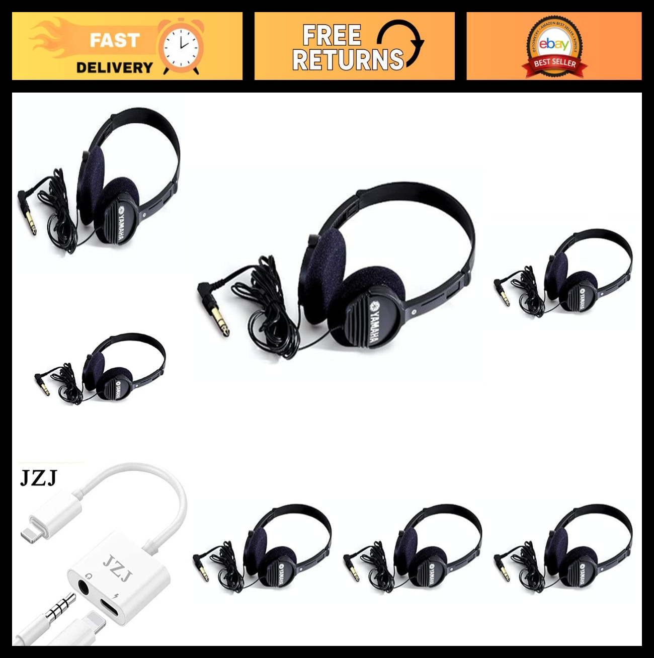 Portable Headphones – Black, Pack of 5, Lightweight, Comfortable, High-Quality S
