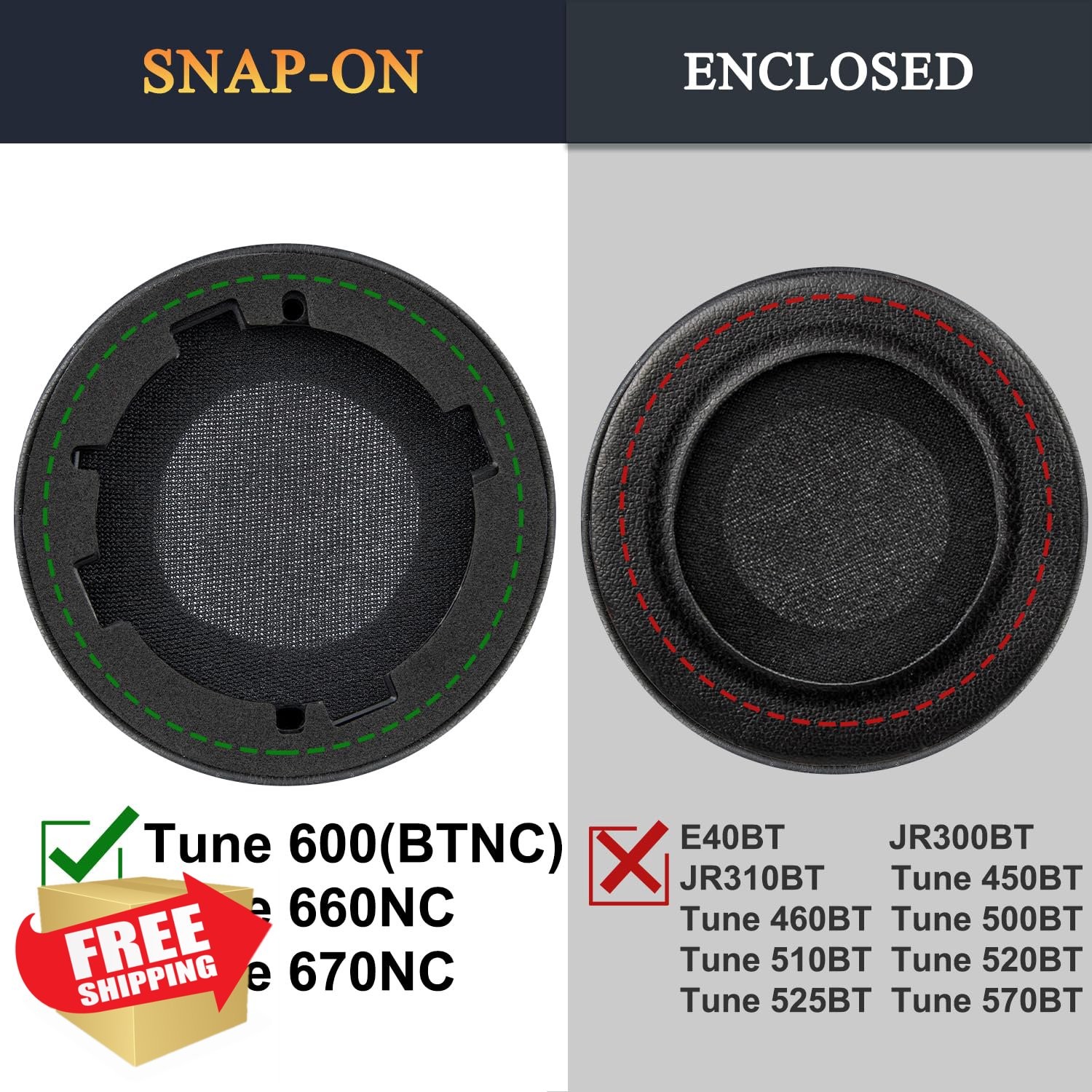 SOULWIT Black Earpads for JBL Tune 600/660/670 Headphones Soft Protein Leather