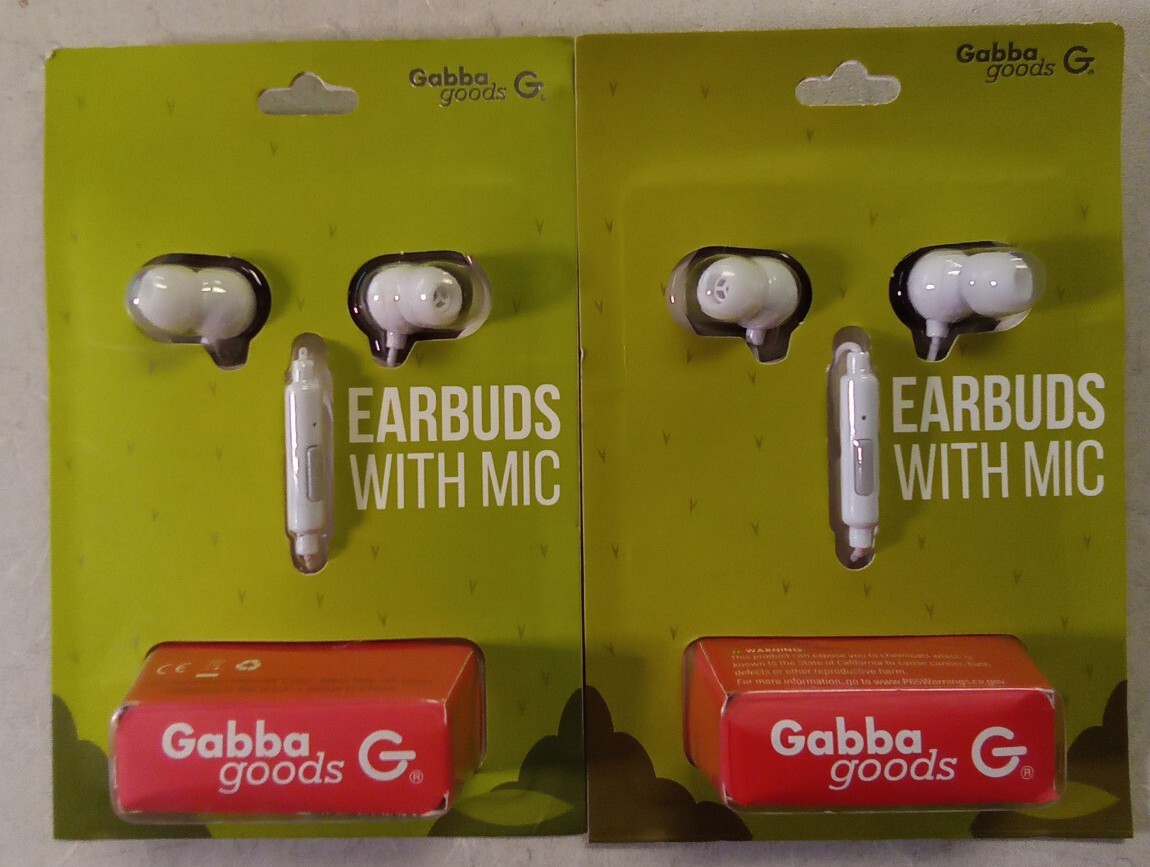 Gabba Goods Pug Dog Earbuds with Mic. White Cable. Lot of 2.