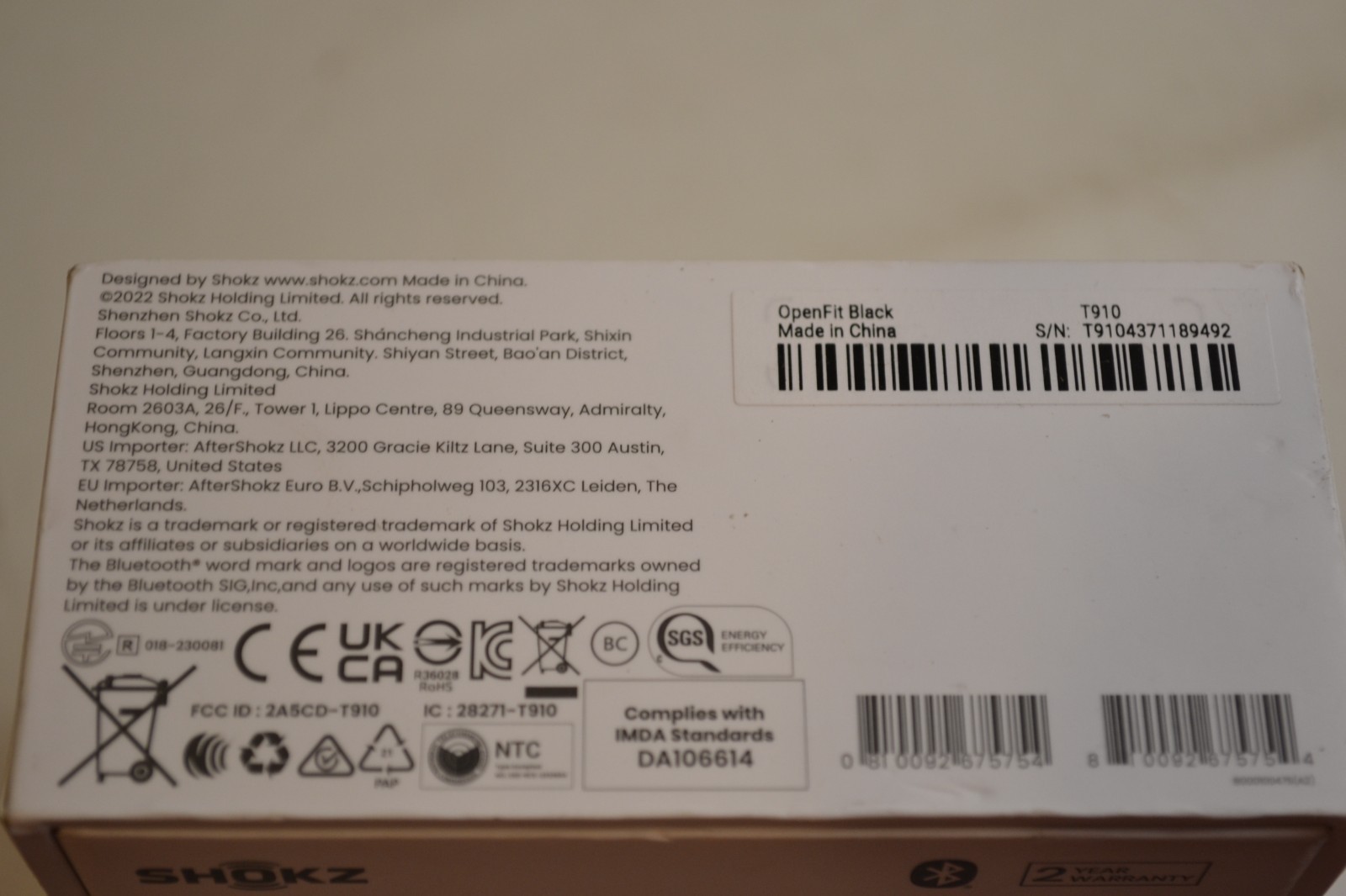 GENUINE SHOKZ OPENFIT TRUE WIRELESS EARBUDS OPEN-EAR BLACK Missing Right Earbud