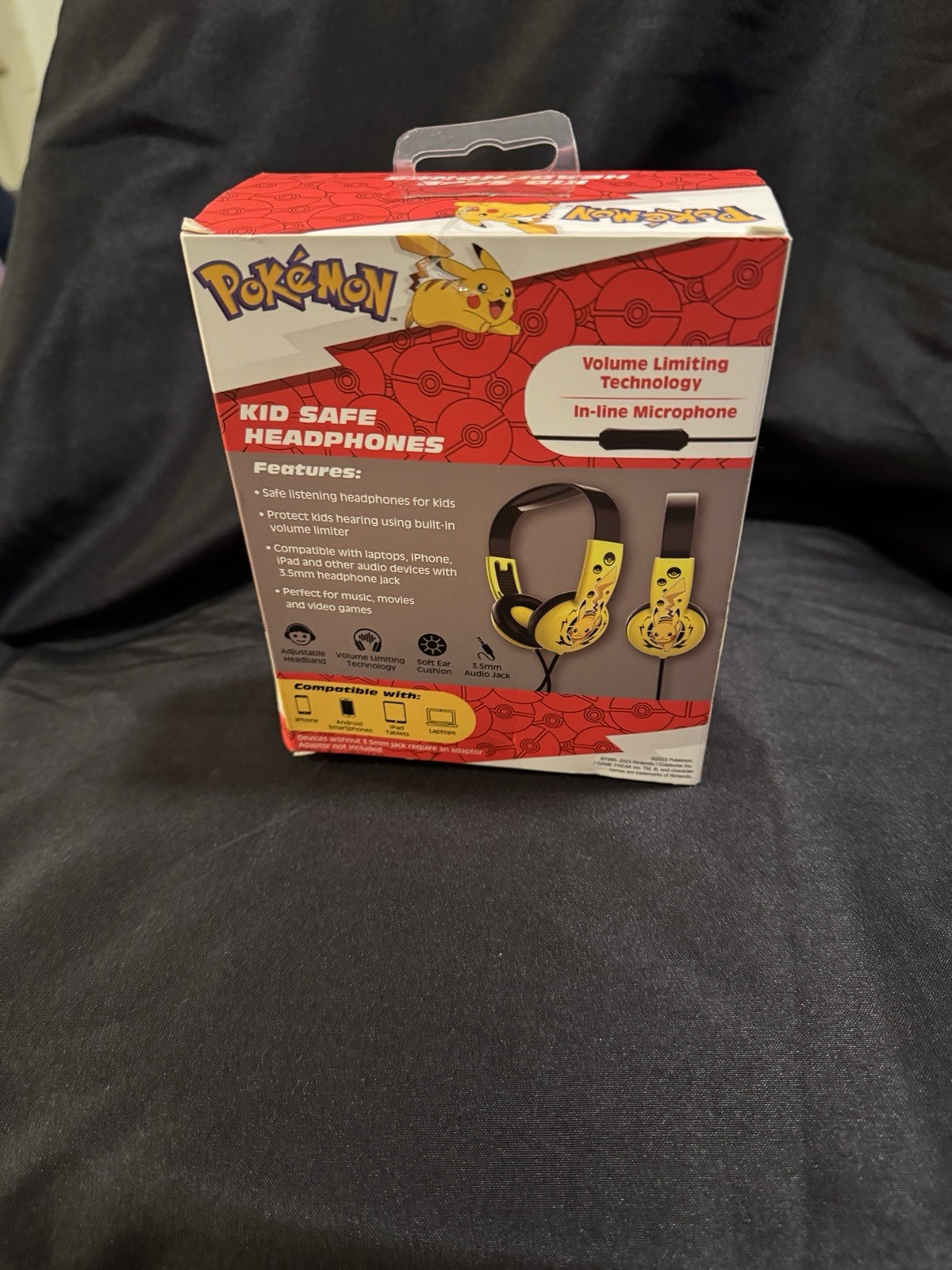 Pokemon Pikachu Kid Safe Headphones*In-line Microphone For Age 6+ NEW UNOPENED