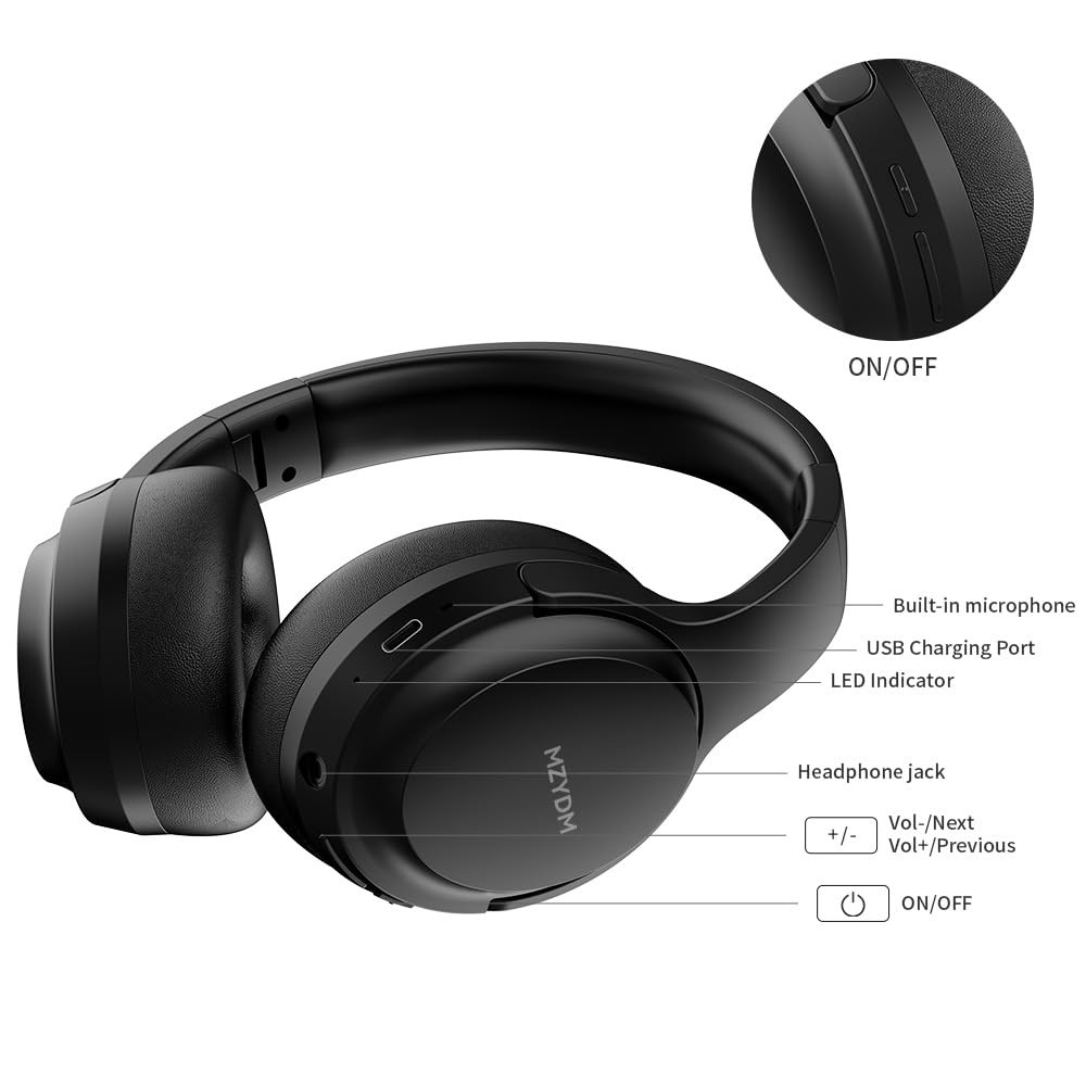 Bluetooth Headphones Over Ear, 40 Hours Playtime Wireless Headphones with Mic…
