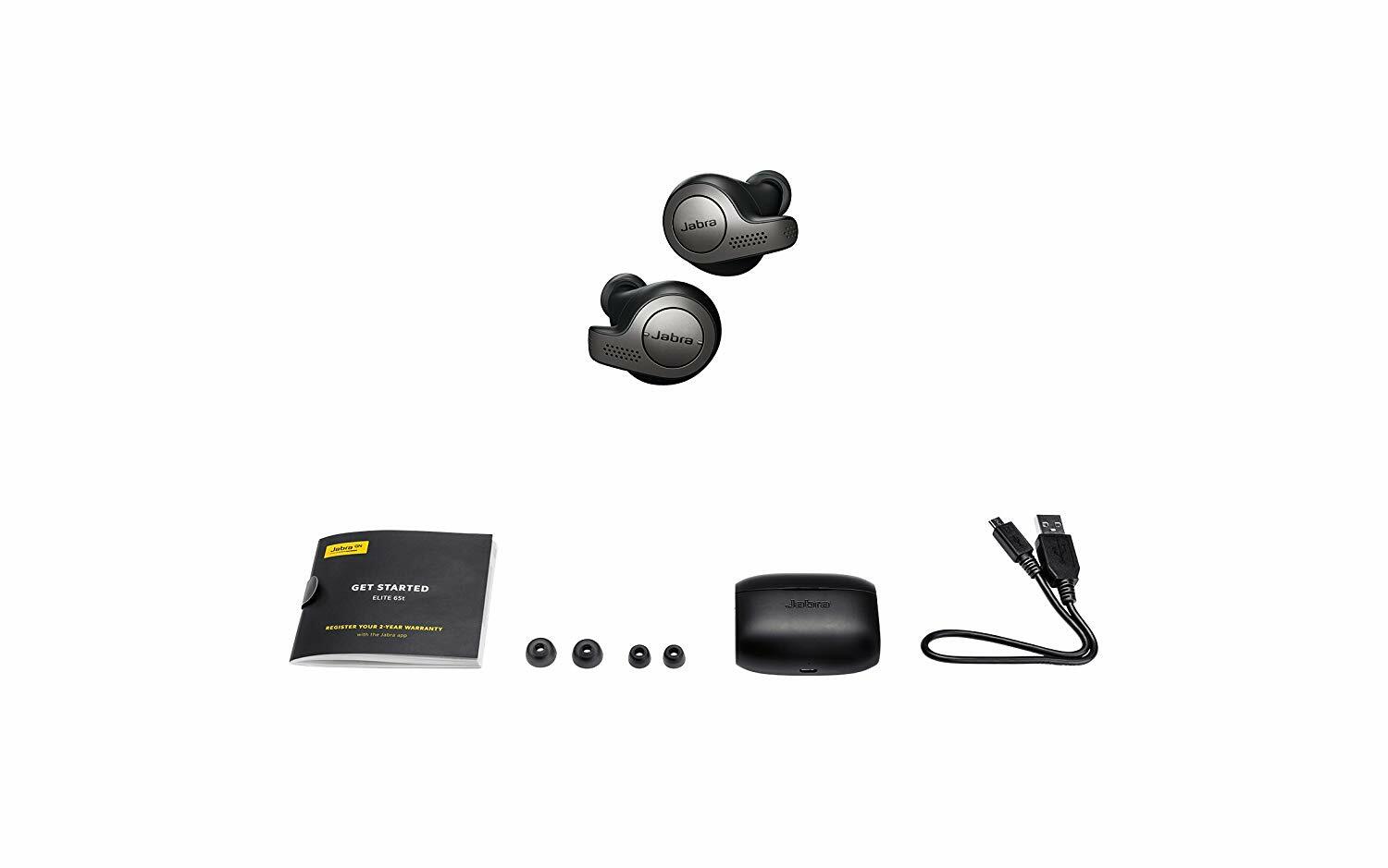 Jabra Elite 65t Wireless Earbud Headphones, Titanium Black + Charge Case