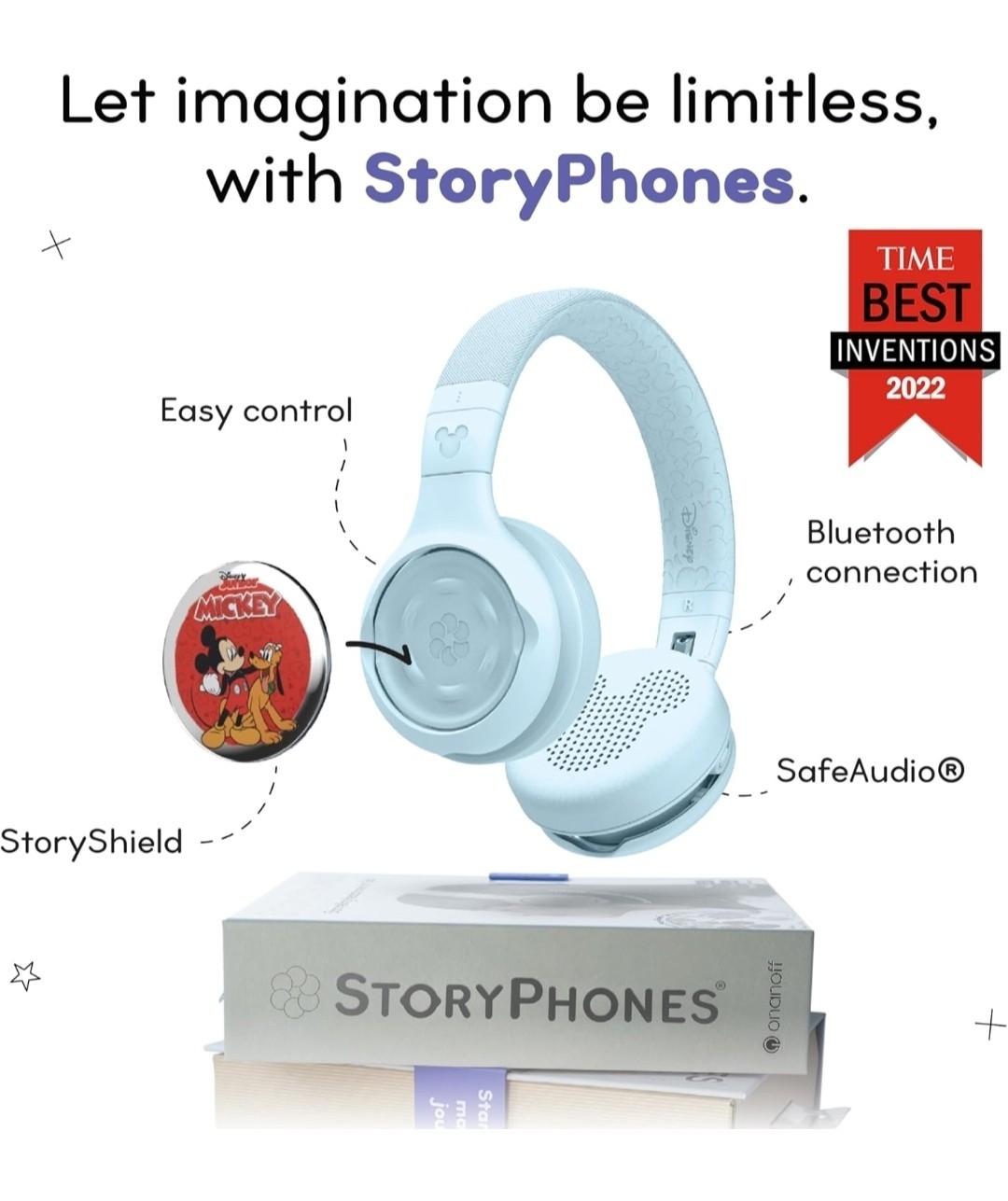 Disney StoryPhones Wireless Bluetooth Blue Headphones for Kids Intro Bundle NIB